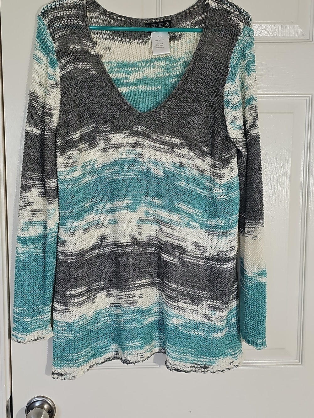 Women's Multicolored Deep V- Neck Chunky Beachy Summer Sweater Size 14